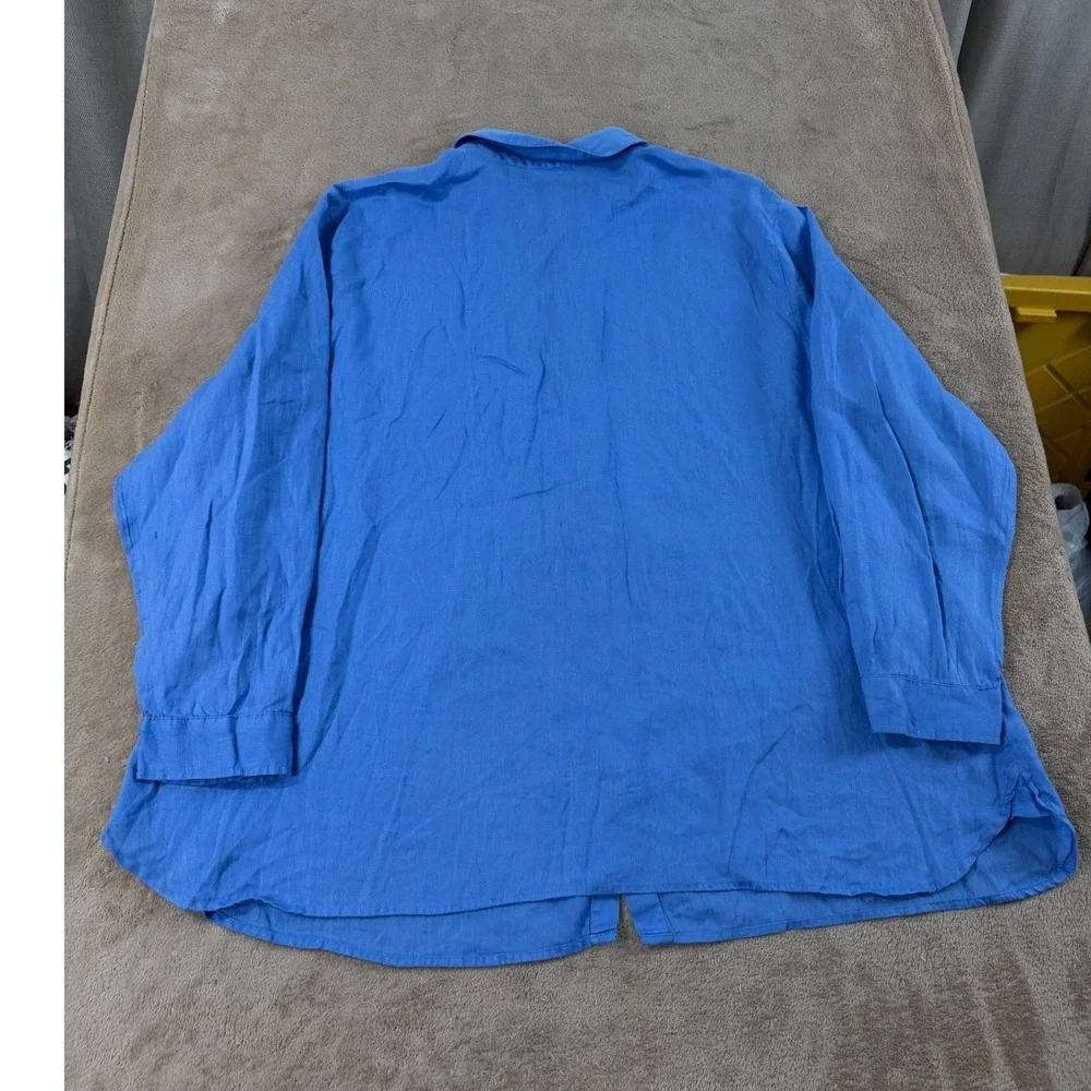 J.Jill Love Linen shirt Womens size 3X Blue 100% Linen Top Long sleeve EUC‎